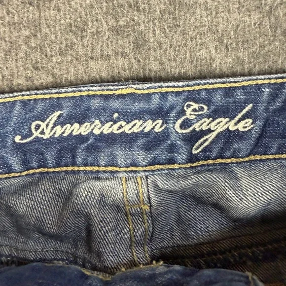 Y2K American Eagle Denim Micro Mini Skirt Womens 2 Blue Distressed Low Rise - Picture 2 of 9